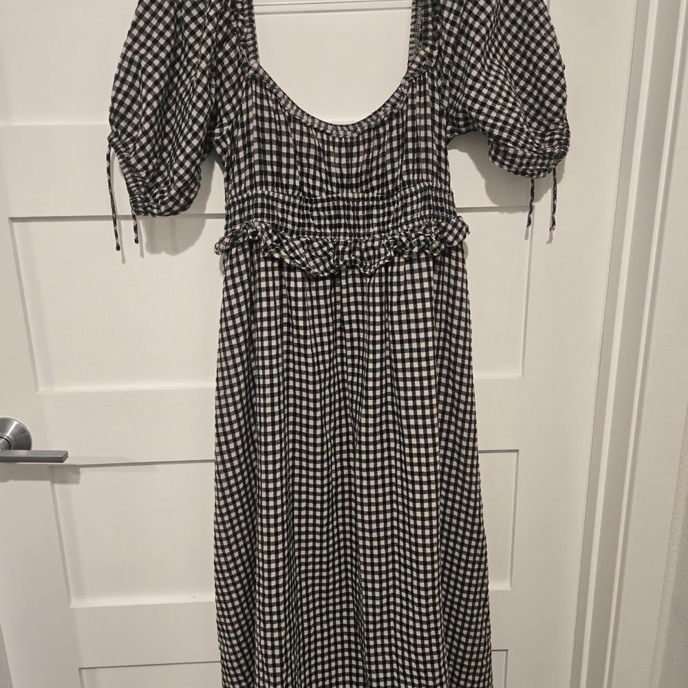 Y2K Moodie Elegant Black and White  Checkered Midi Dress Cottagecore Gingham